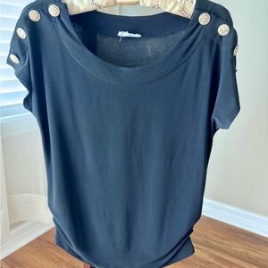 Lily Star Black Top with Gold Button Accents